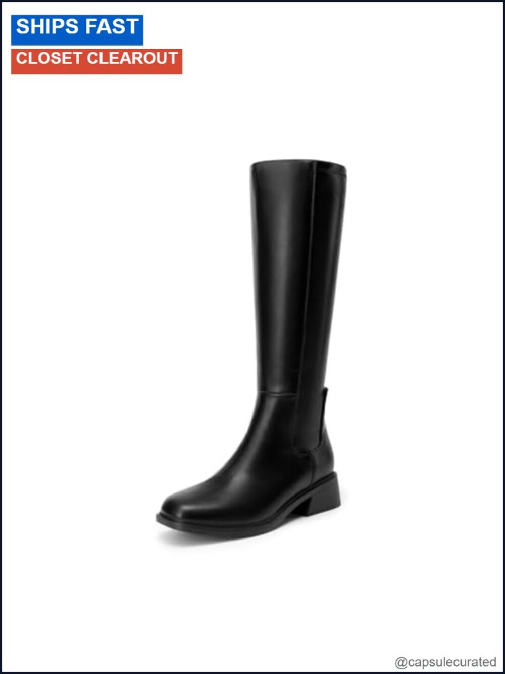 Women's Knee High Riding Boots Square Toe Zip Side PU